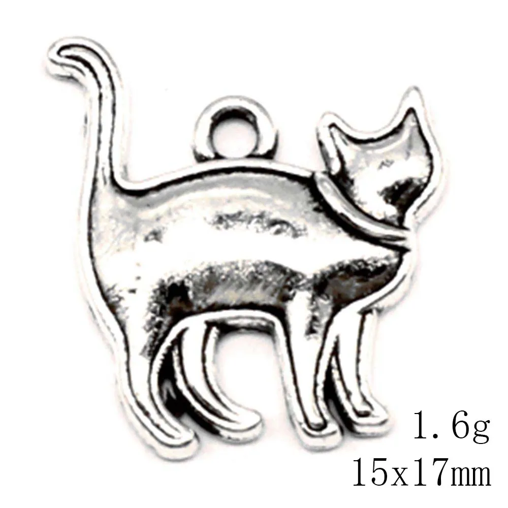 10pcs 15x17mm Cat Charms Vintage Pendant For Crafts Woman Jewelri Antique Silver Color