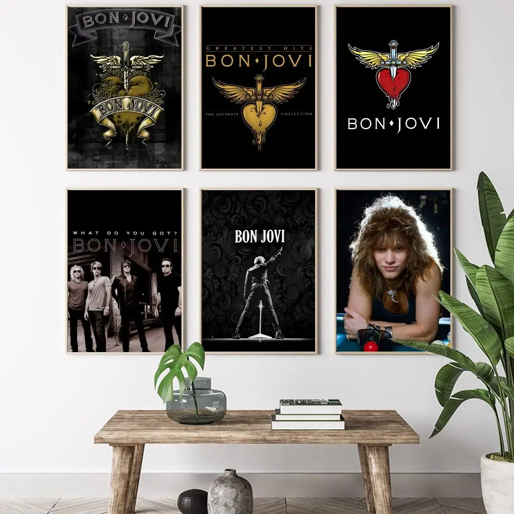 روك باند B-BON J-JOVIS ملصق HD ملصق فني للمنزل بار مقهى ديكور لتقوم بها بنفسك طباعة خمر لمكتب المنزل على الحائط