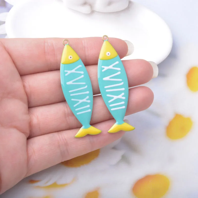 2 Stücke Lange Halskette Ohrringe Öltropfen-Anhänger Kupfer Beidseitig Emaillierte Fisch-Charms Bunte Damen-Schmuckherstellung – Detail 9