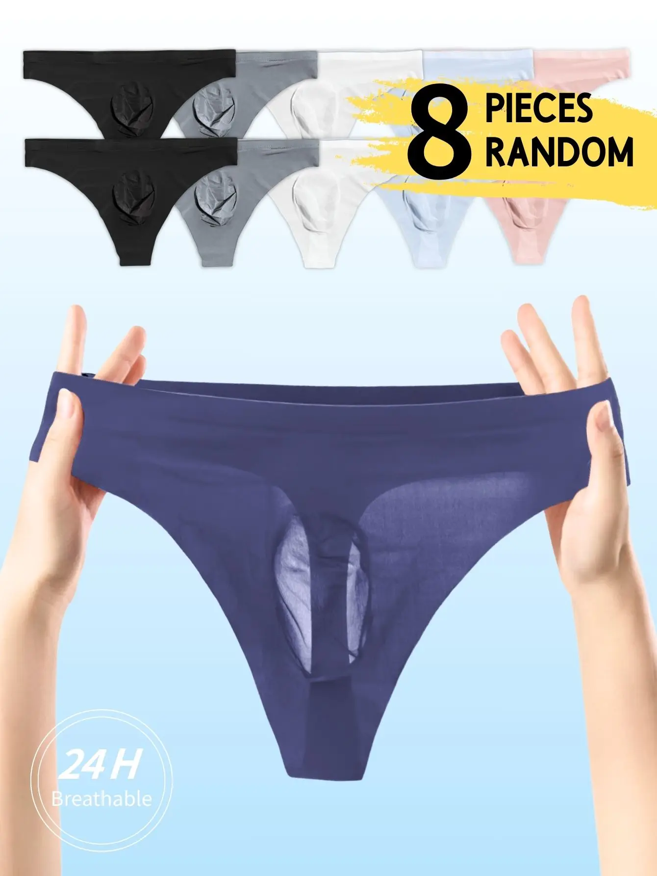 

Men's Ice Silk Thong Briefs - 8-Piece Random Set Semi-Transparent U-Convex Pouch Breathable Seamless Plus Size Hombre Bóxers