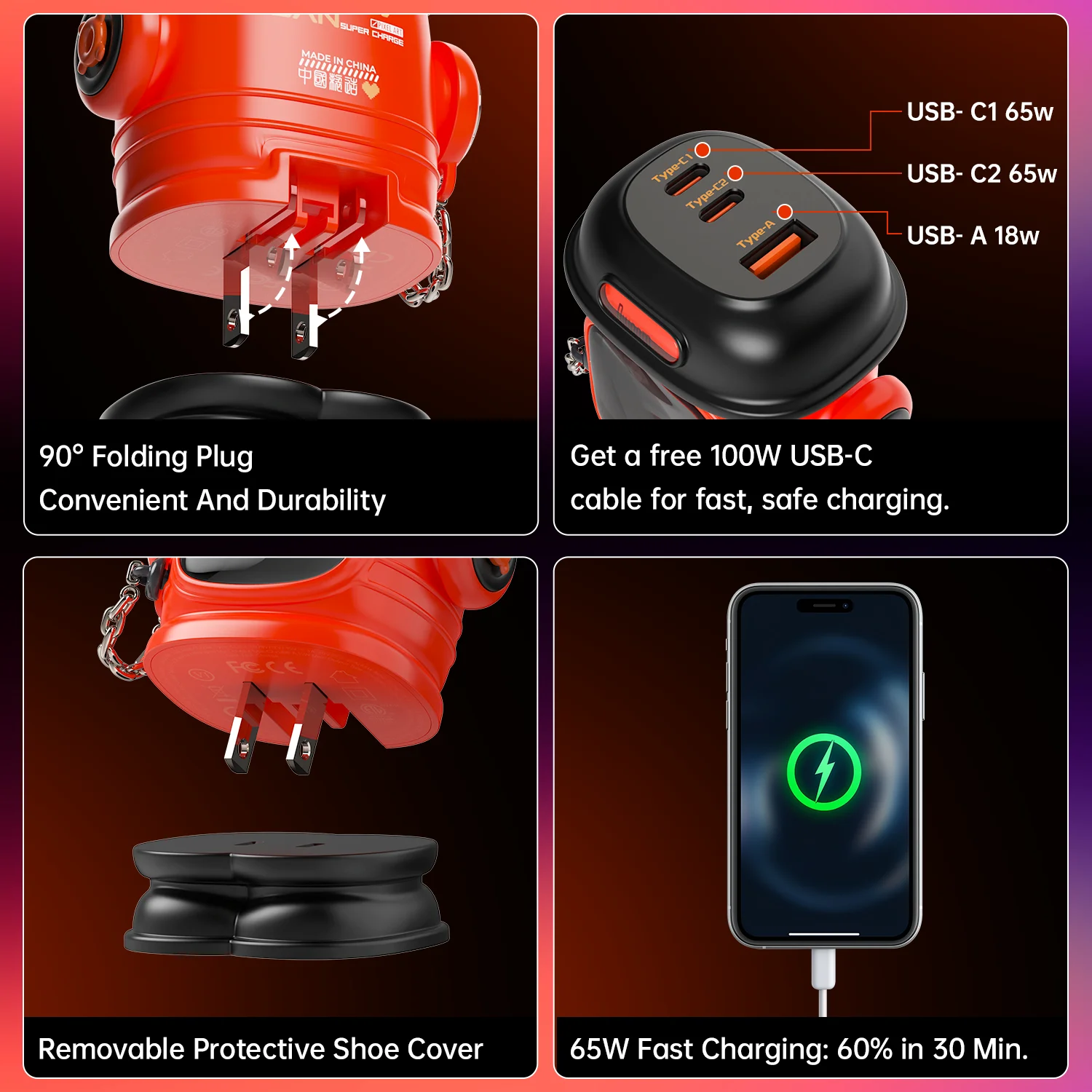 Divoom Dipow 65W GaN Charger Desktop Laptop Fast Charger 3 in 1 Adapter For iPhone16 15 14  Pro Max Phone Charger Xiaomi Samsung