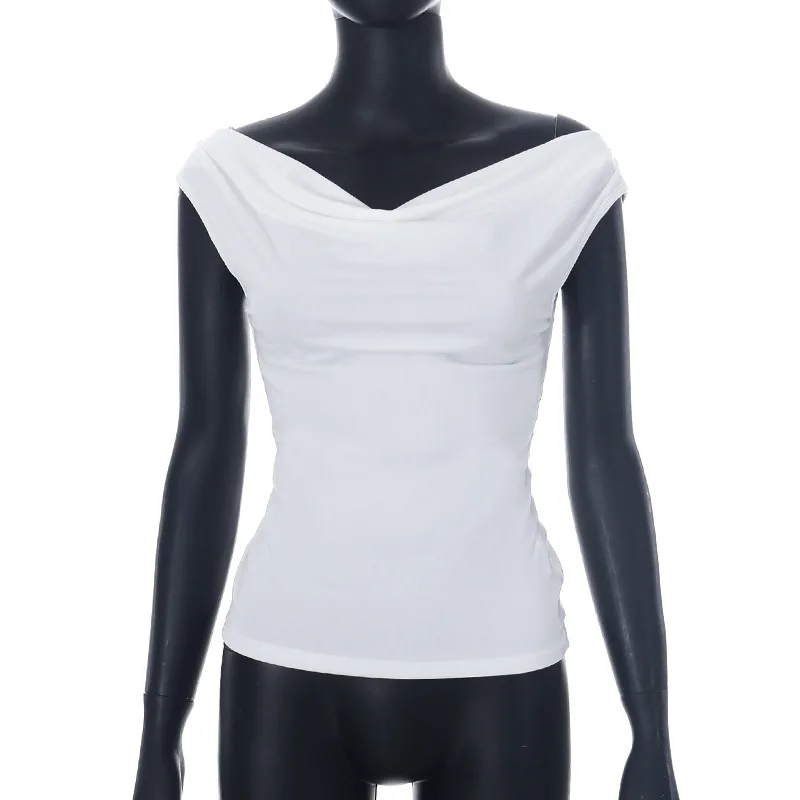 Summer Sleeveless Off Shoulder T Shirt Women Fashion Casual Solid Backless Slim Base Tees Streetwear Female Y2K Clothes T-shirts