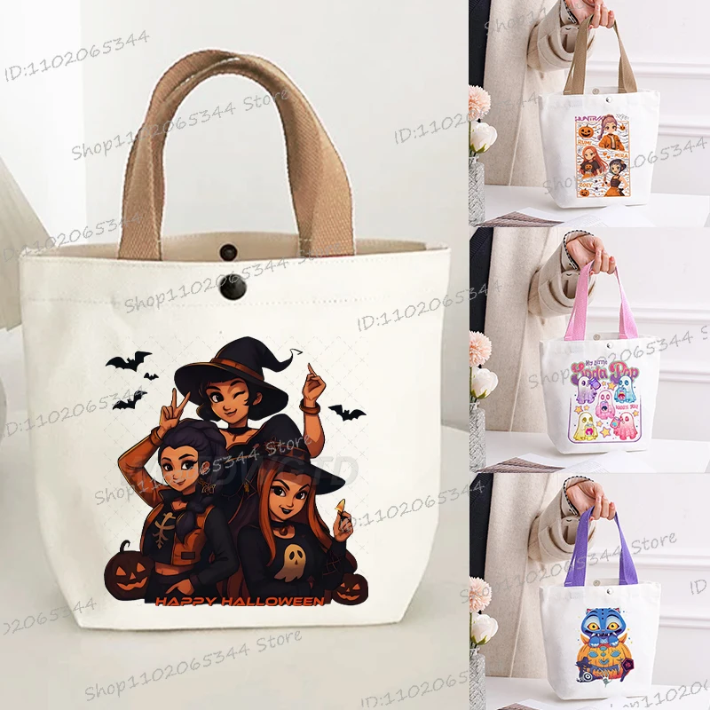 

Холщовые сумки-тоут с героями мультфильмов на Хэллоуин, женские сумки с героями мультфильмов аниме KPop, сумки для девочек и мальчиков, жуткий чехол для подарков на Хэллоуин