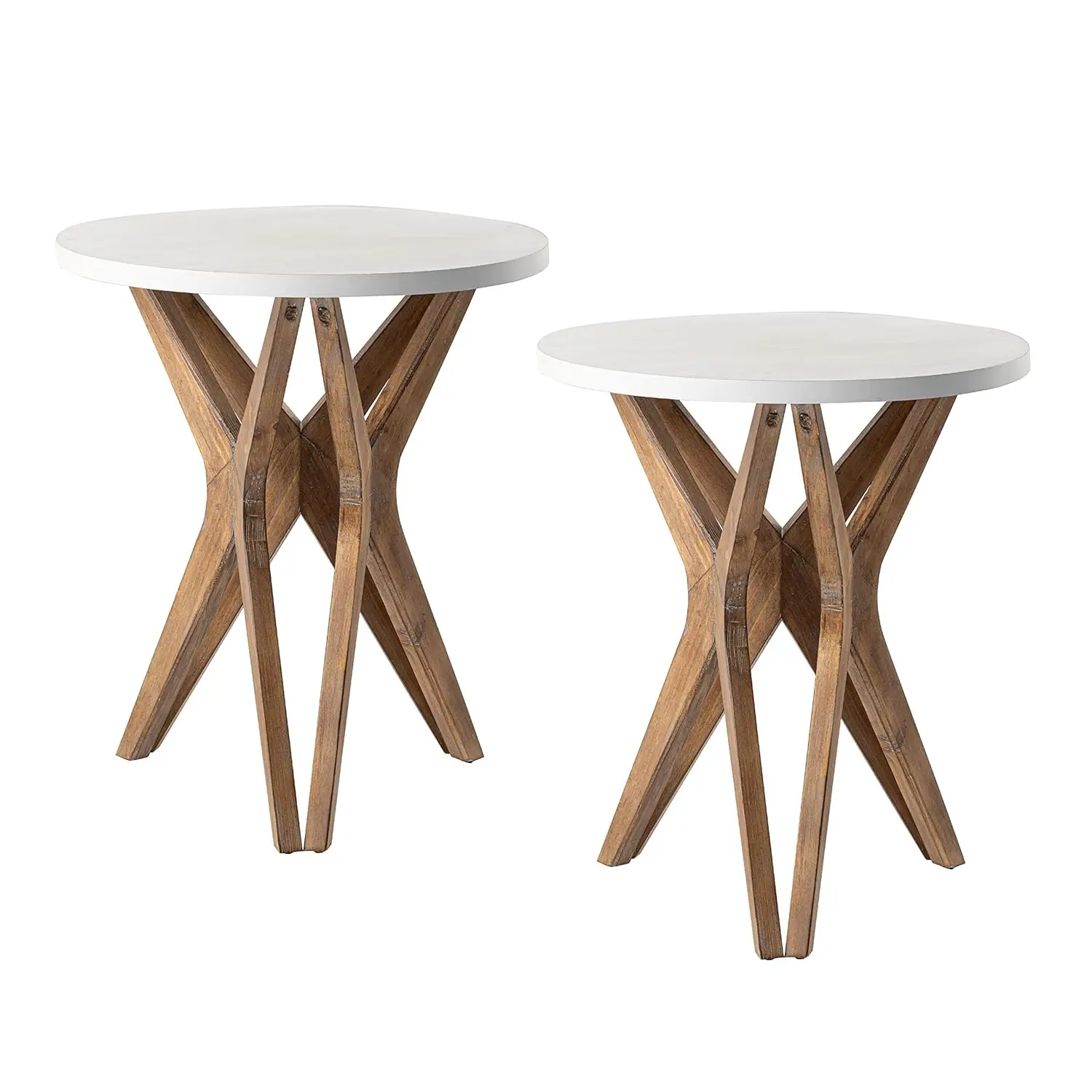

Pedestal Farmhouse End Table Set of 2, Distressed Top with Tripod Base Bedside Table for Living Room, Modern, Boho, Customized