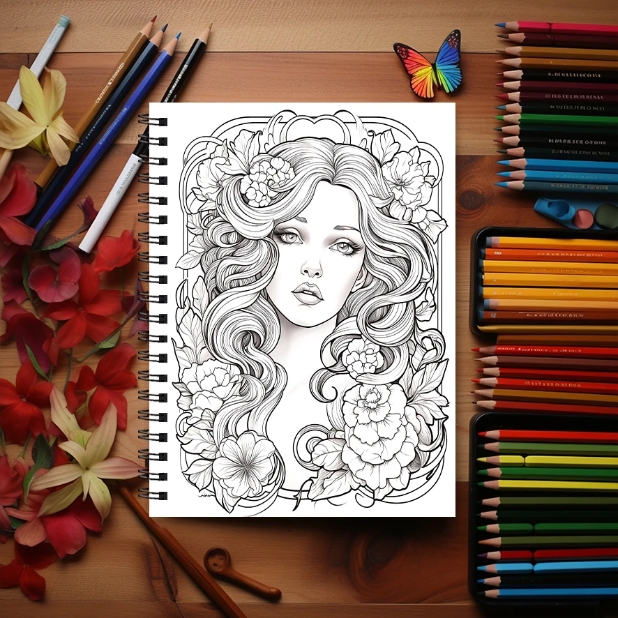 Libro da colorare per donna elegante per adulti - Libro da colorare da 8,3 x 11,2 pollici a 22 pagine - Aiuta a ridurre lo stress e allevia le emozioni