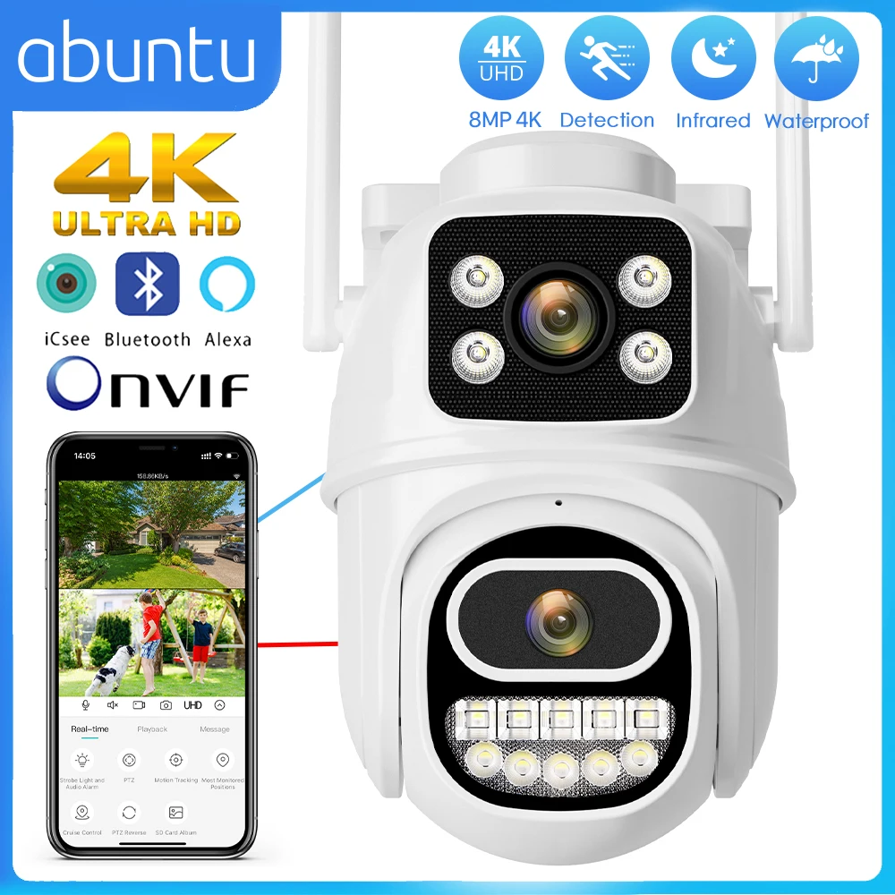 camera ptz de vigilancia ao ar livre com lente dupla visao nocturna protecao de seguranca deteccao humana wifi ip telas duplas 8mp 4k 01