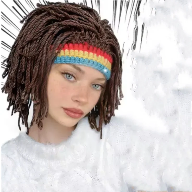 Peruka na Halloween, kapelusz, czapka beanie, rekwizyty do przebrania, jamaikański reggae, karaibski piracki kapelusz, warkocz, dredy, ręcznie robiona czapka szydełkowa
