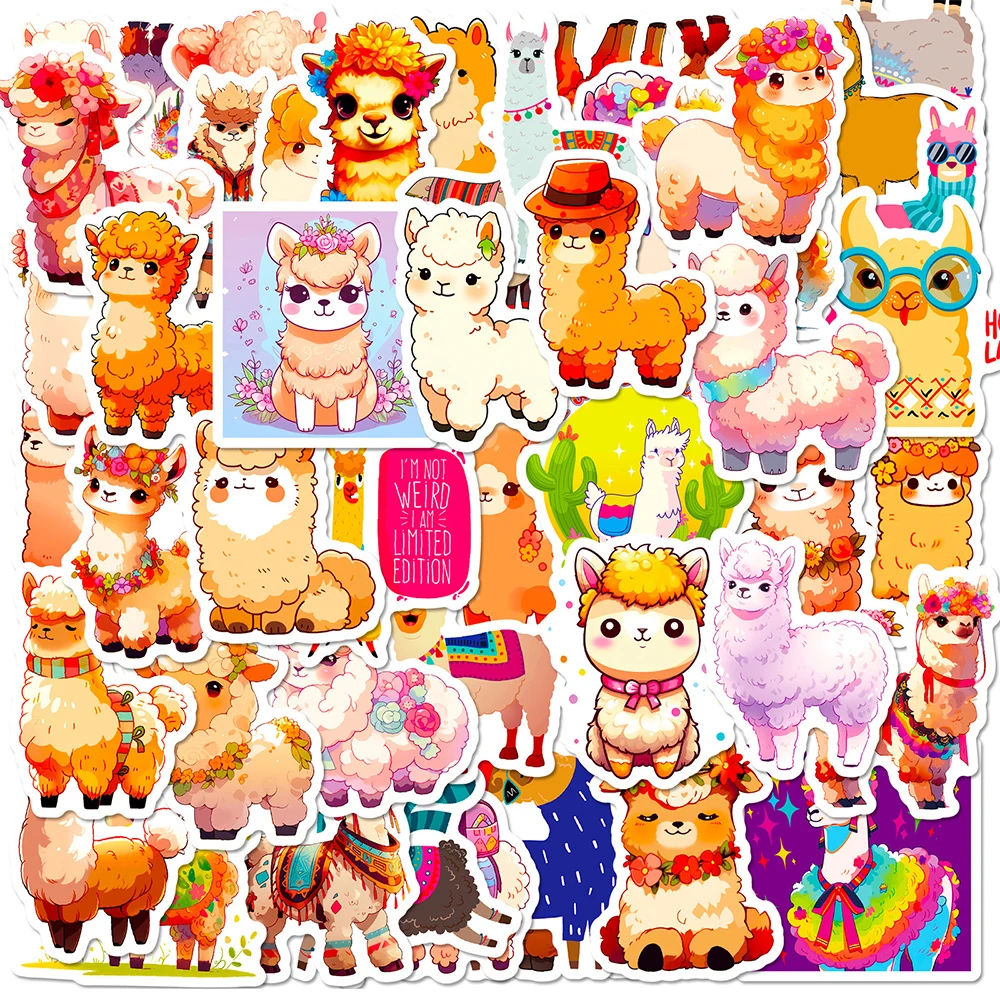 

10/30/50PCS Cute Cartoon Alpaca Sheep Animal Sticker Llama Camel Kawaii Decals DIY Laptop Scrapbook Car Vinyl Decals Stickers