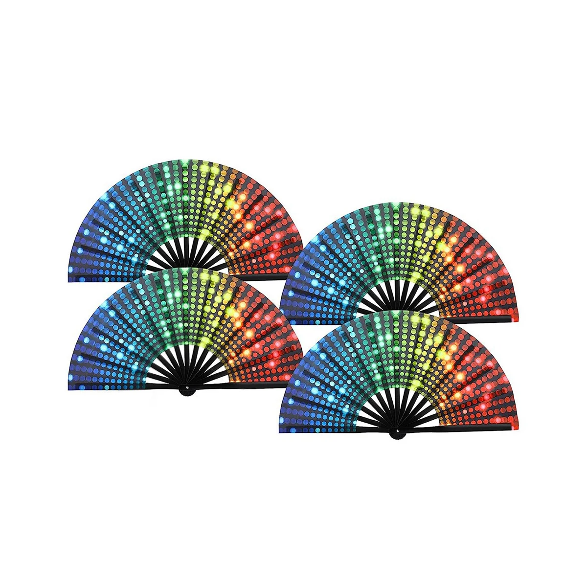 4 Pcs Foldable Fan Rainbow Sequins Pride Handheld Fan for Adults Drag Queen Festival Fan Chinese Folding Hand Fan