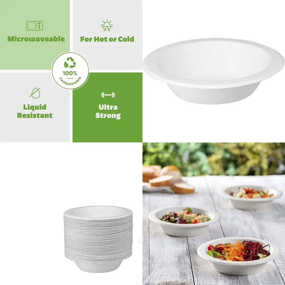 

16 oz. Biodegradable White Paper Soup Bowls - Sugarcane-Based, Eco-Friendly Disposables