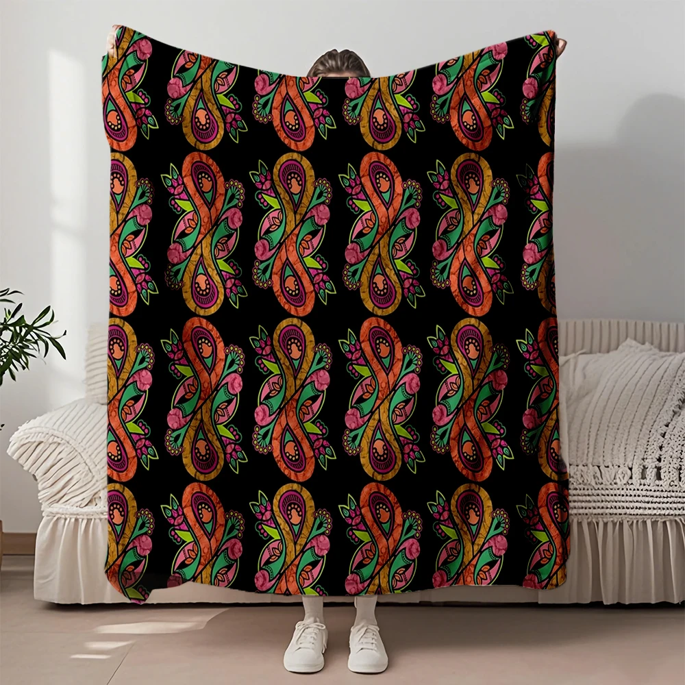 

Classic Flannel Bed Blanket Bohemian Paisley Citrus Collection Tropical Print Microfiber Bedspread Travel Blanket