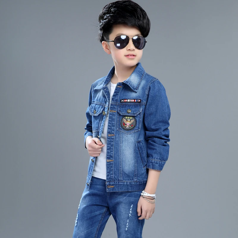 Boy Denim Jacket Children\'s Outerwear Clothing Cardigan 2023 Spring Fall New 4-14 Years Male Kids Patched Casual Coat Overcoat