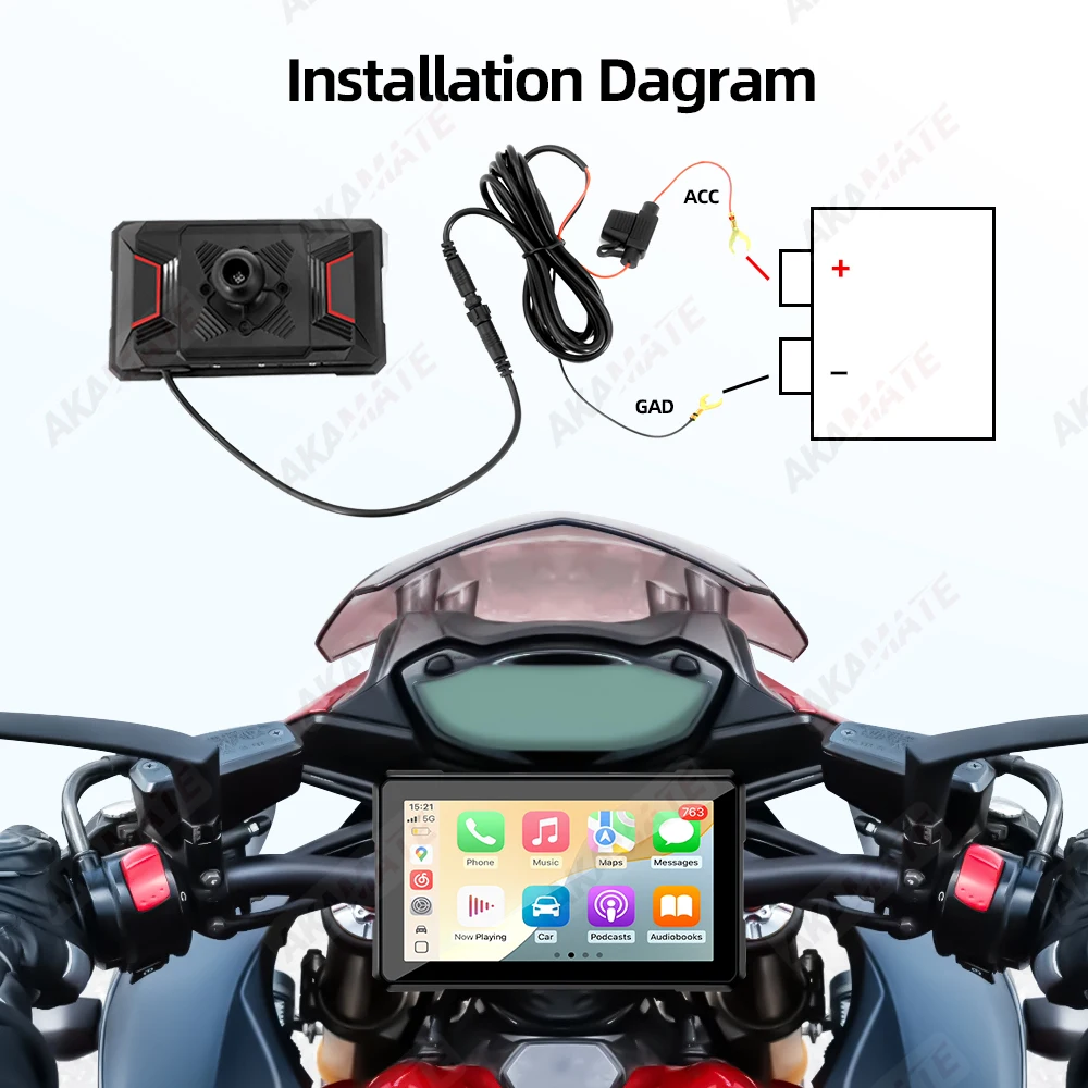5 inch Motorcycle Monitor Wireless CarPlay Android Auto Navi Monitor IPS Waterproof Bluetooth for Motor Harley Yamaha Kawasaki