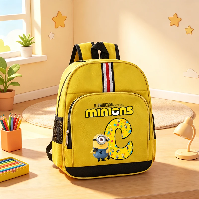 New Minionses Backpack Student School Bag Boy Girl Schoolbag Cute A-Z Letter Print Rucksacs Travel Knapsack Large Capacity Bag image 4