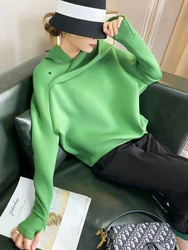 Hooded Tops Green Plain Sweatshirts For Women 90s Vintage Thick Hoodies Cheap And Korean Style Cotton M 2000s E Female Clothes