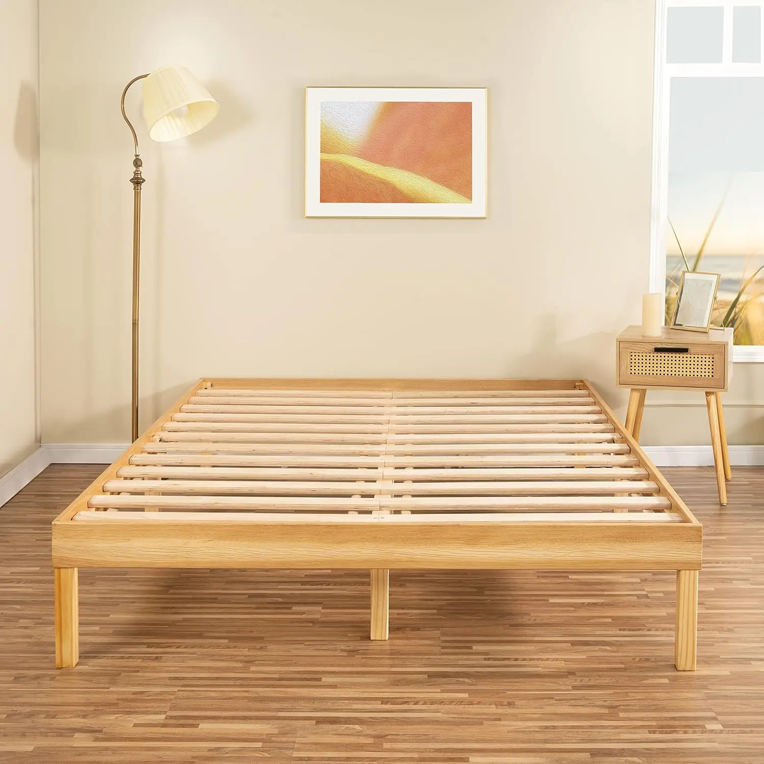 

14 Inch Solid Wood Platform Bed Frame, Pine Wood Platform , No Squeak