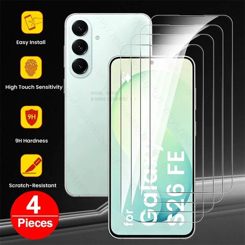 4Pcs 9H Glass for Samsung Galaxy S26 FE S 26FE S26FE 5G Screen Protectors Toughened Guard Cover Film on SamsungS26FE GalaxyS26FE