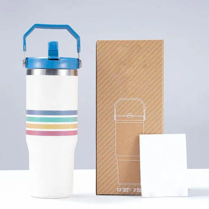 Gobelet à paille isolé en acier inoxydable, tasse à crème glacée de sport, grande capacité