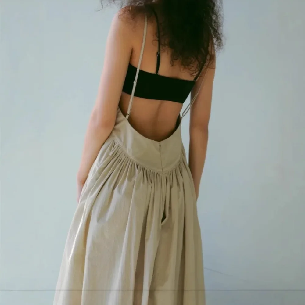 فستان Kuzuwata 2025 للعطلات الصيفية غير الرسمية متوسط الطول مثير بدون ظهر عتيق فساتين ضيقة يابانية كسول بسيط مكشكش على شكل حرف a #3