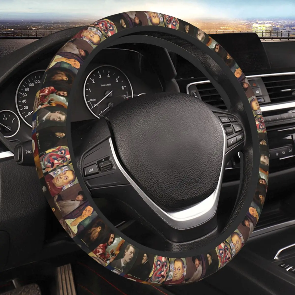 

Artist Self-Portraits Thickening Car Steering Wheel Cover 38cm Universal Suitable Women Elastic Steering Wheel Cover