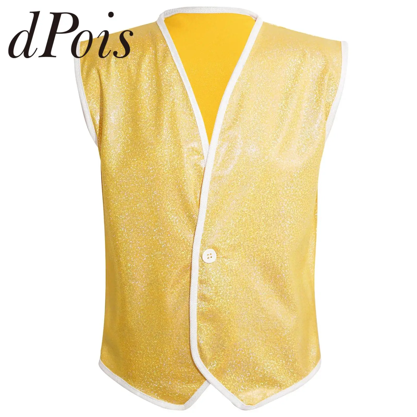 

Kids Boys Girls Vest Sleeveless Waistcoat for Party Stage Performance Costume Teens Jazz Dance Fashion Children Shiny Vests