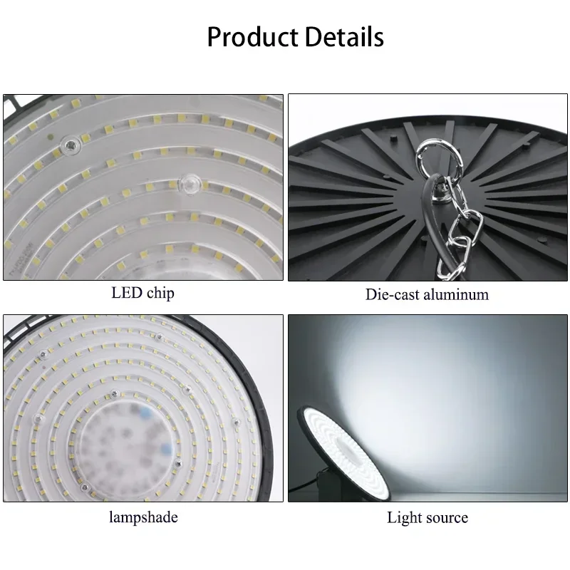 Lampes LED UFO High Bay, Lampes d'atelier, Super Bright, Étanche, Commercial, Industriel, Marché, Entrepôt, Garage, AC 220V, 100 W, 150 W, 200W