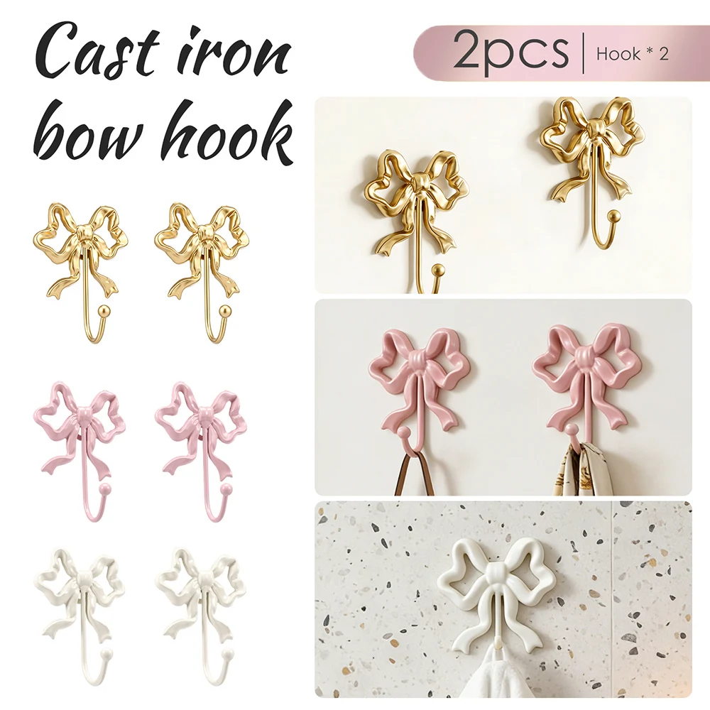 2 Stück Wandhaken mit Schleife, Metall, funktioneller Haken mit Schraube, dekorativer Handtuchhalter, Wohnaccessoires für Badezimmer, Schlafzimmer, Küche