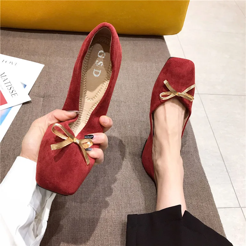 Women Flats with Bow Spring Wine Red Flat Shoes for Women Large Size 43 44 45 46 Black Ballet Flats for Women Zapatillas Mujer