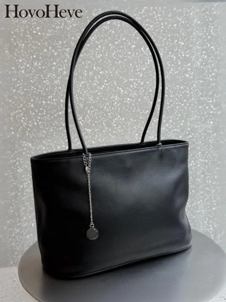 

Concise Female Genuine Leather Large Capacity Bags Leisure Buckle Ladies Handbag Solid Color Cowhide Single Shoulder Bag