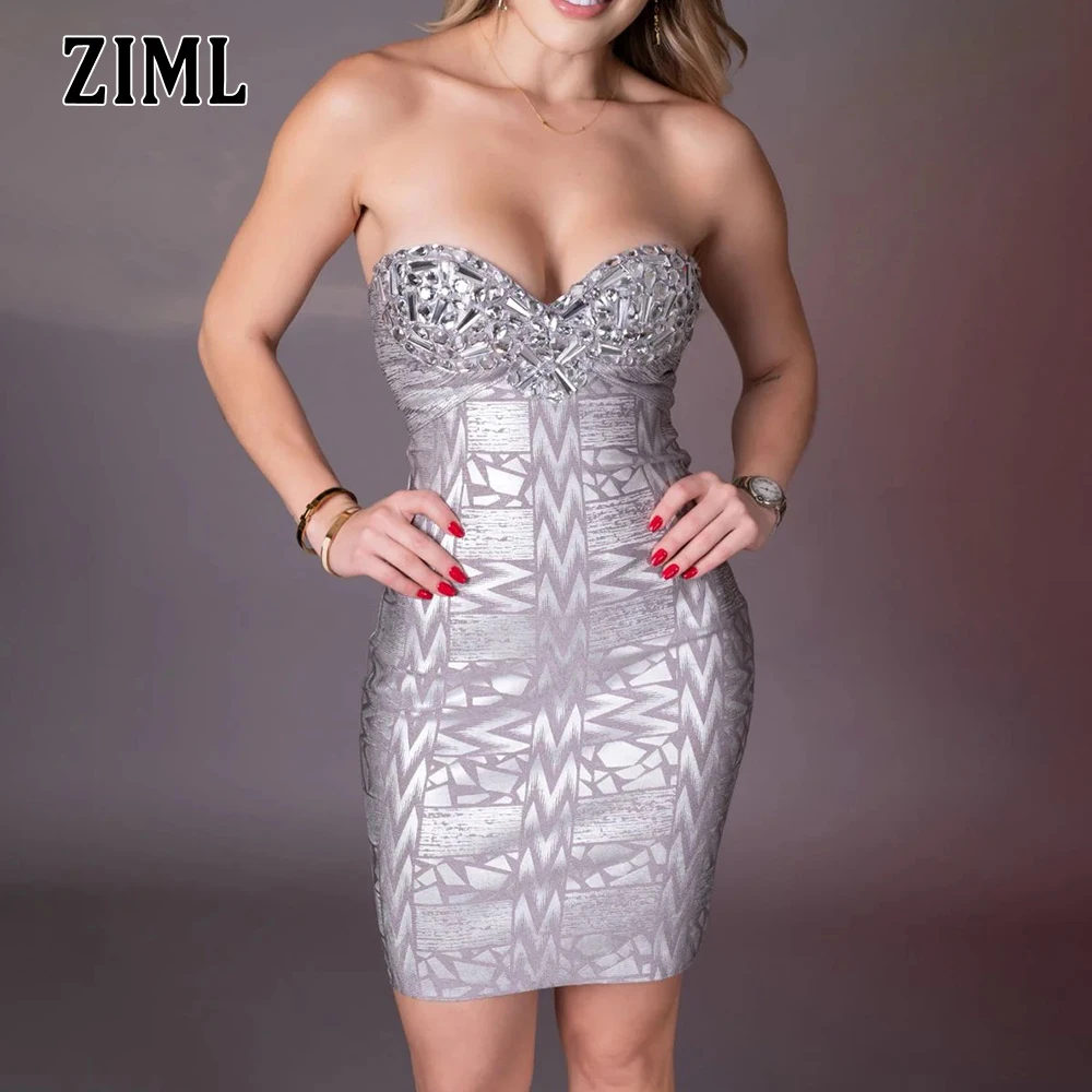 

ZIML Solid Spliced Sequins Slimming Backless Dresses for Women Strapless Sleeveless High Waist Temperament Mini Dress Female New
