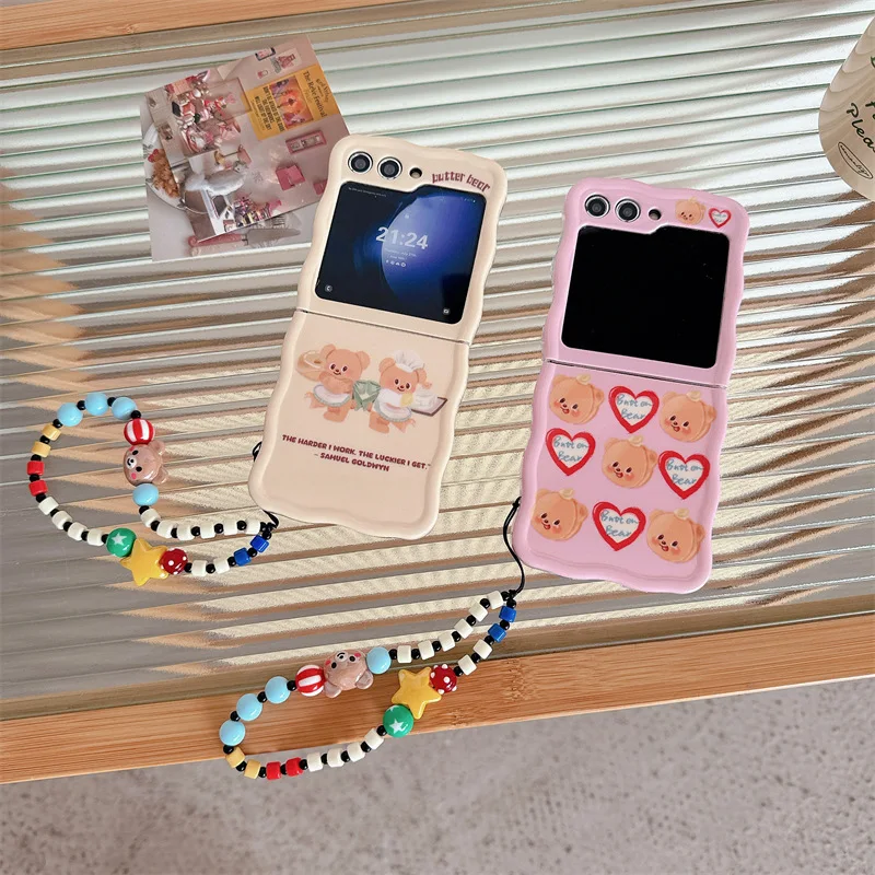 

Cute Teddy Bear Chain Phone Case for Samsung Galaxy Z Flip 6 5 4 3 Protective Back Cover for ZFlip4 ZFlip5 ZFlip6 Case Shell