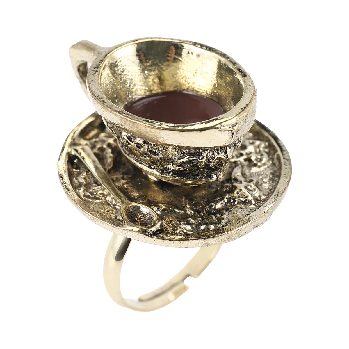 

A67I Metal Retro Coffee Tea Cup Finger Ring Adjustable Fashion