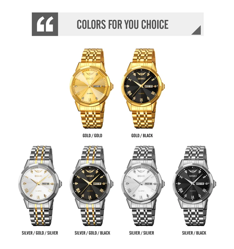 SKMEI الفاخرة ساعات كوارتز رجالية الفولاذ المقاوم للصدأ حزام ساعات المعصم تاريخ الأسبوع مقاوم للماء ساعة مزدوجة بسيطة الرجال reloj hombre #5