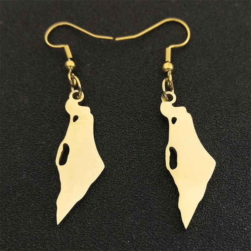 إسرائيل خريطة السداسية الفولاذ المقاوم للصدأ القرط قطرات للنساء الذهب اللون اليهودية نجمة داود العبرية أقراط مجوهرات E7610S02