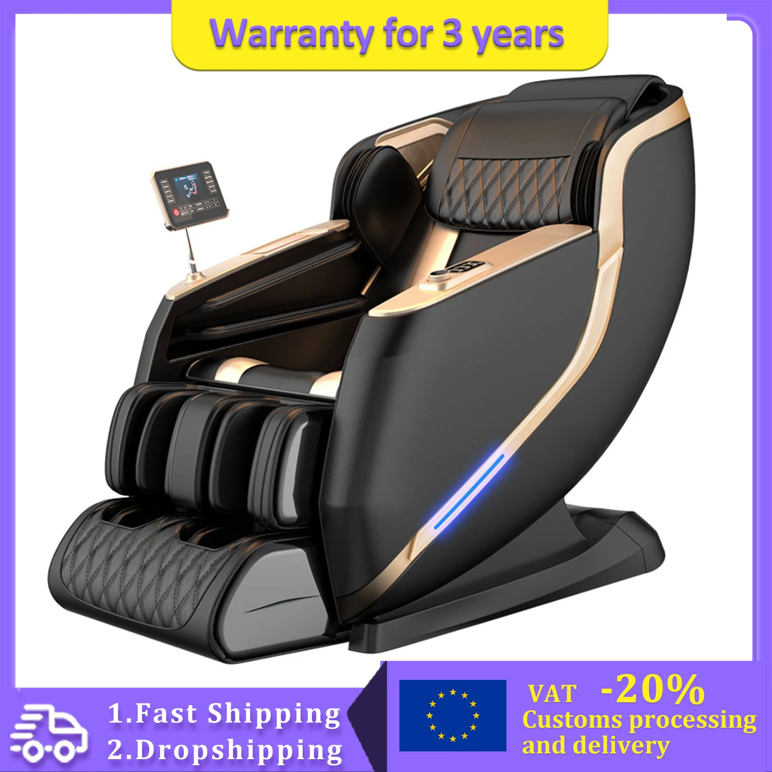 

3-year warranty Massage Chair Zero Gravity Full Body Massage Chair Extra Large Shiatsu Recliner Bluetooth Speaker Calf Heating