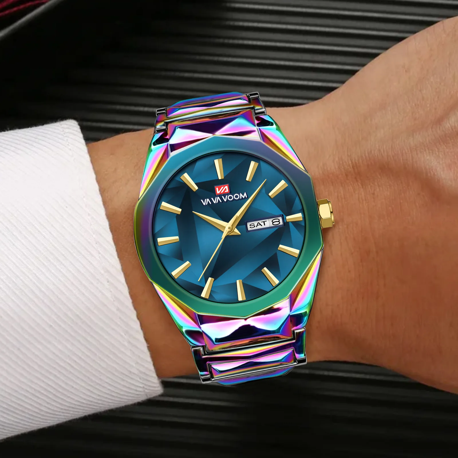Watches for Men Quartz Wristwatches Stainless Steel Band Week Date Display Waterproof Business Male Watch Relogio Masculino