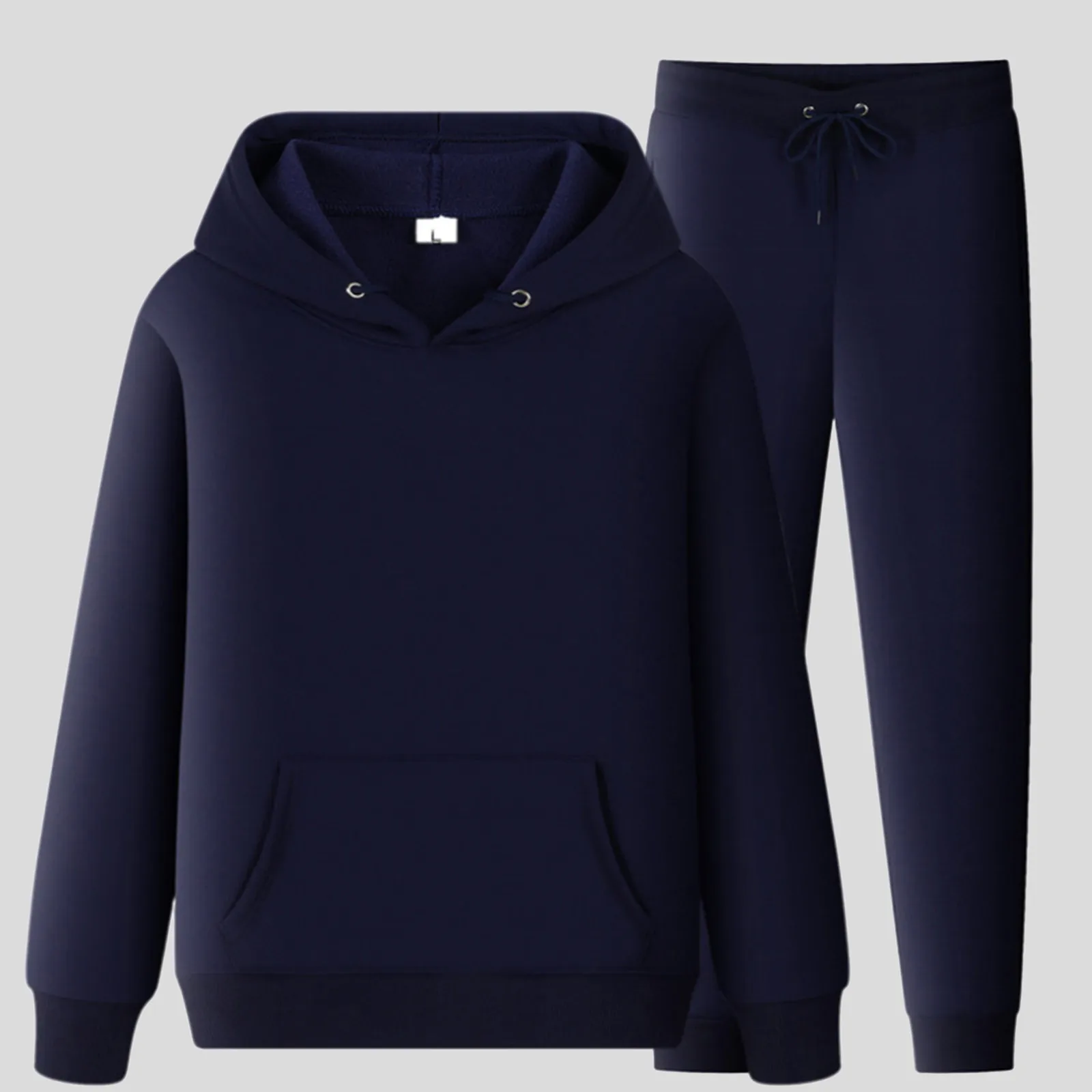 Men's Sports Suits Autumn And Winter Leisure Solid Color Hooded Sweater And Drawstring Loose Pants Two Piece Outfits With Pocket