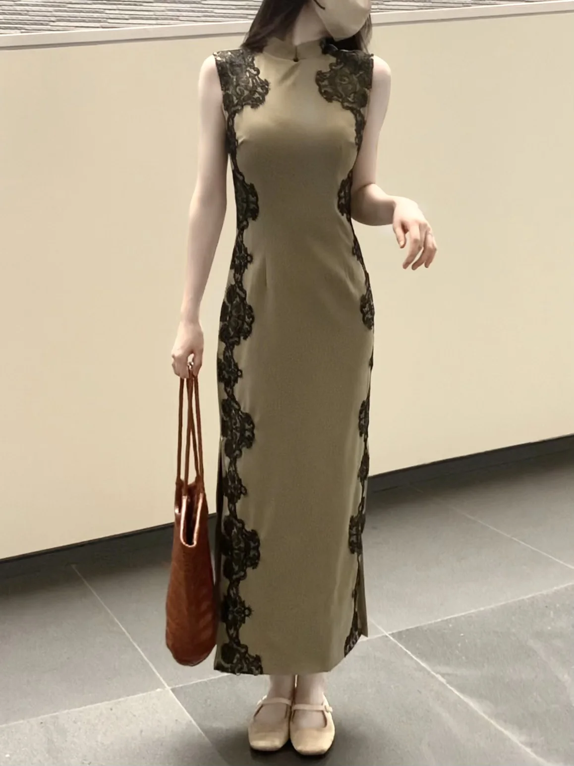 

Ретро-платье в китайском национальном стиле с кружевными вставками в гонконгском рабочем стиле, улучшенное, в холодных тонах, женское длинное вечернее платье