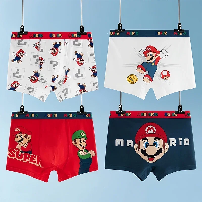 4pcs Anime Super Marios Bros Boy Boxer Underpants Cotton U Pouch Bulge Underwear Cartoon Shorts Kids Breathable Boxer Pants Gift