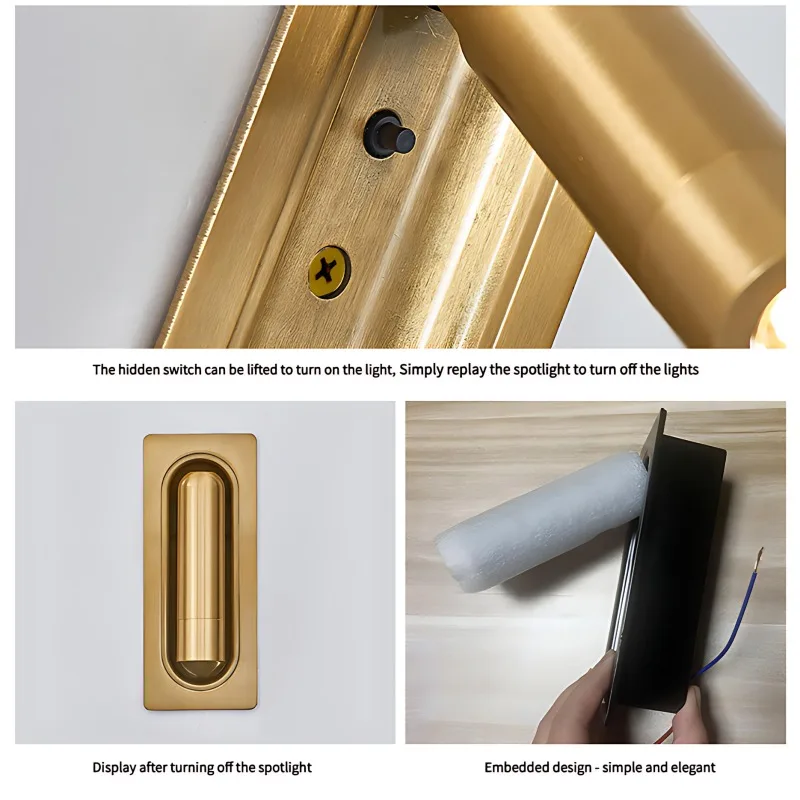 Modern Aluminum LED Recessed Rotatable Wall Lamp for Bedroom Bedside Reading Light Adjustable Directional wall Mounted Lighting