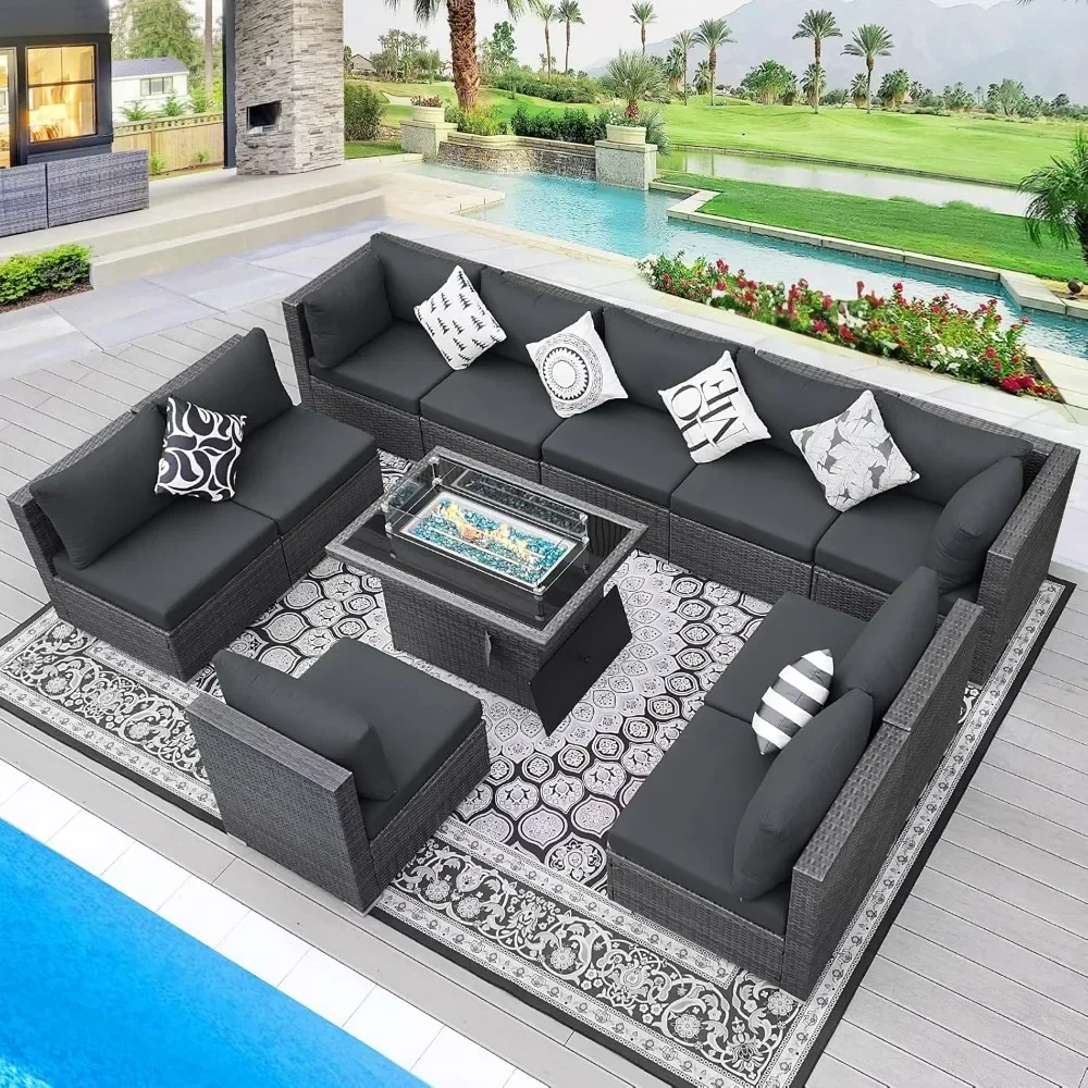 Wicker Patio Furniture Sectional Conversation Sofa Set with 43