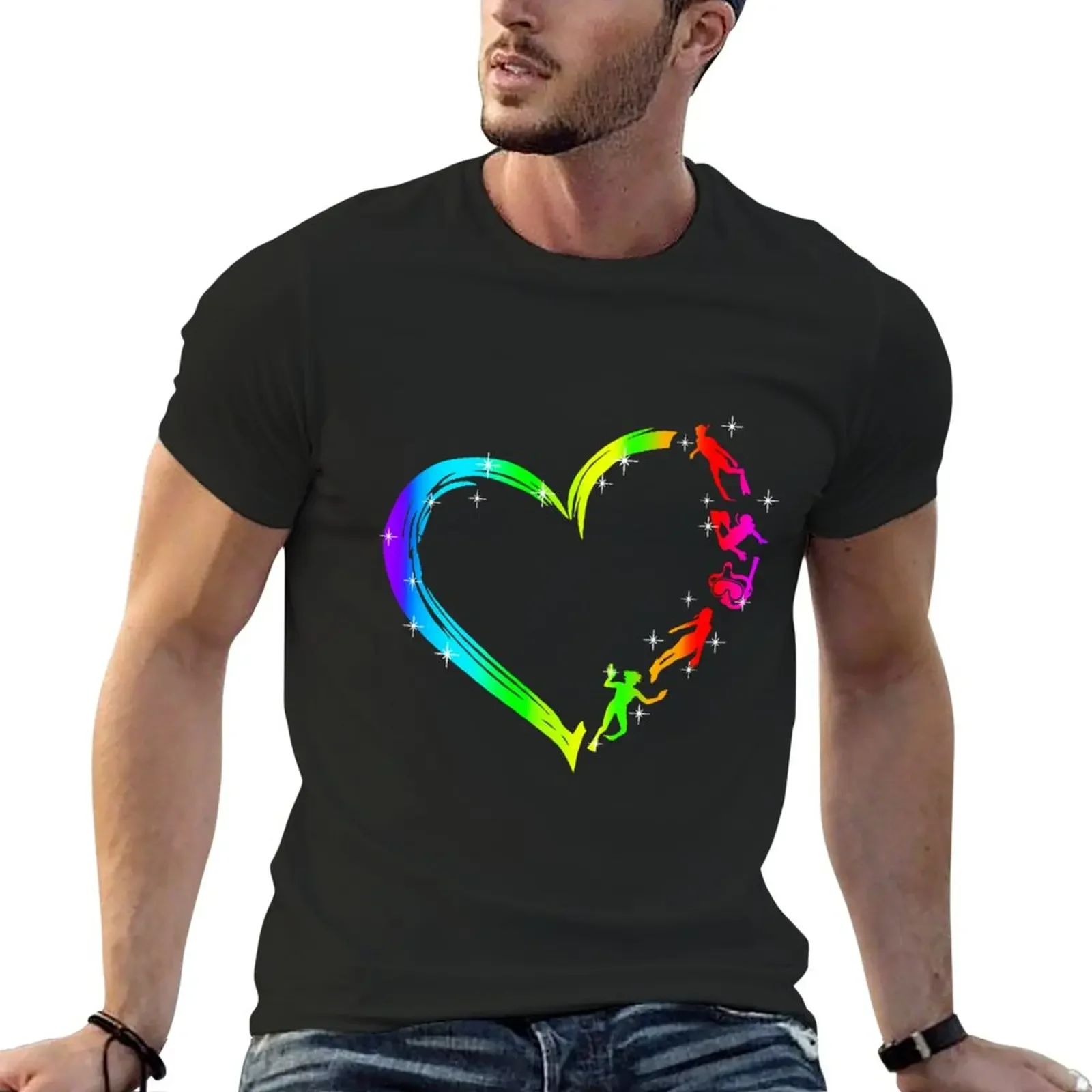

Diving Heart Rainbow T-Shirt oversized kawaii clothes korean fashion Short sleeve tee men
