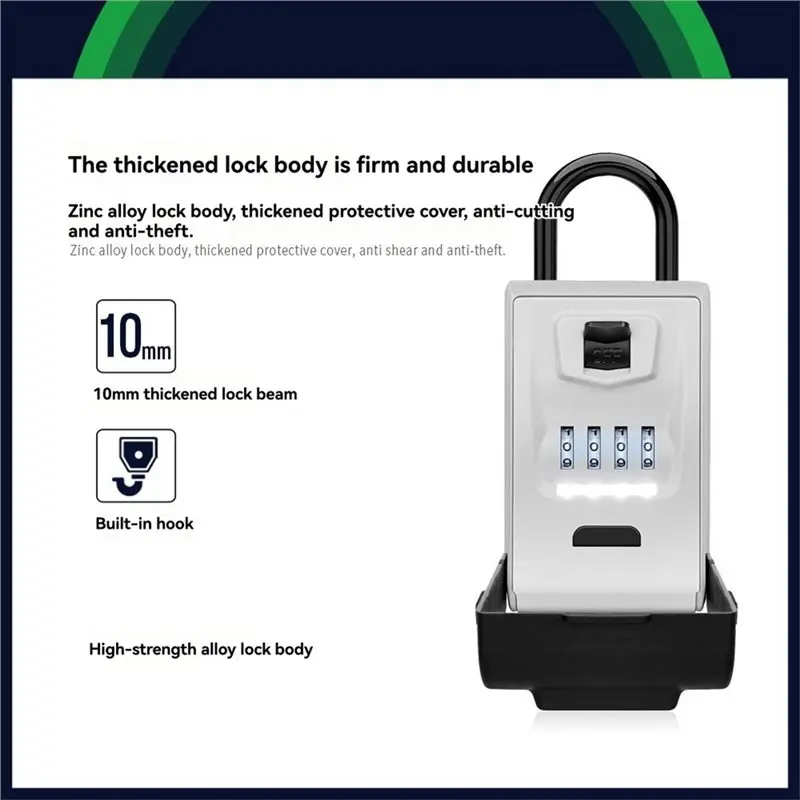 【USB-C Cable】Security Hook Lock Boxes For House Key, Waterproof Outdoor Key Hider For House Key Storage, Resettable Code Key Box