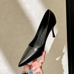 Women's Shoes Thin Heels Sexy Formal Black Ladies Pumps Footwear Korean Style Luxury Brand Social Novelties Offer Slip On L