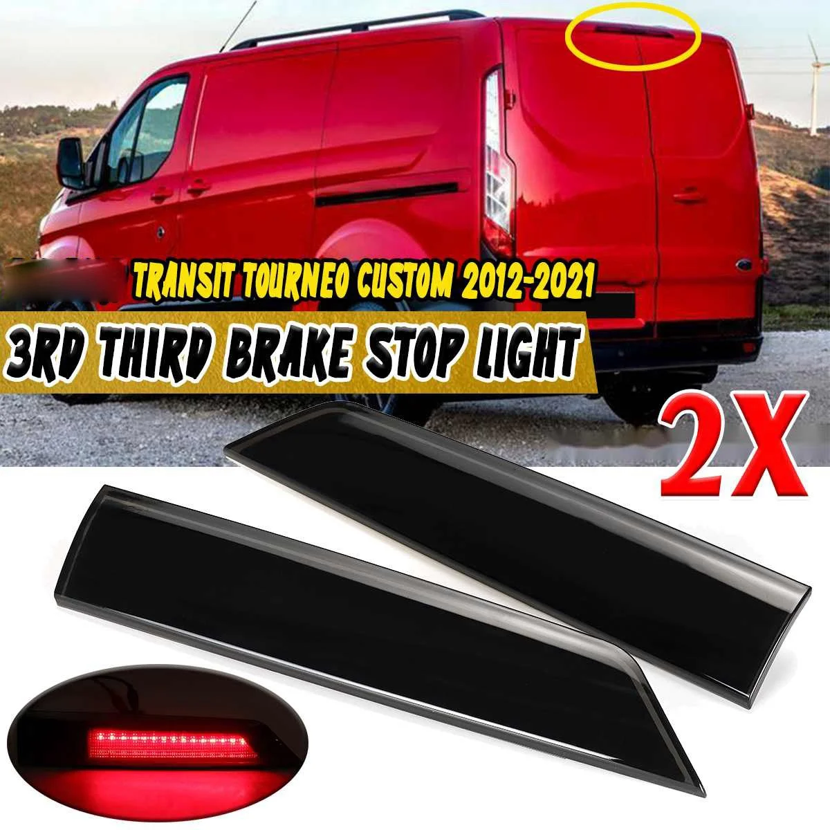 3Rd Third Brake Light Rear Warning Light for Ford Transit Tourneo Custom 2012-2021 Tail Light High Mount Stop Lamp Black