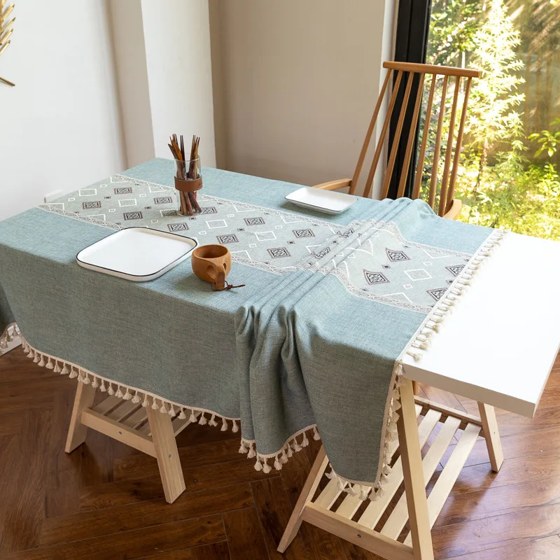 Cotton and Linen Nordic Minimalist Thorn Plaid with Tassels Dining Table Cloth Living Room Tea Table Tablecloth Tea Tablecloth