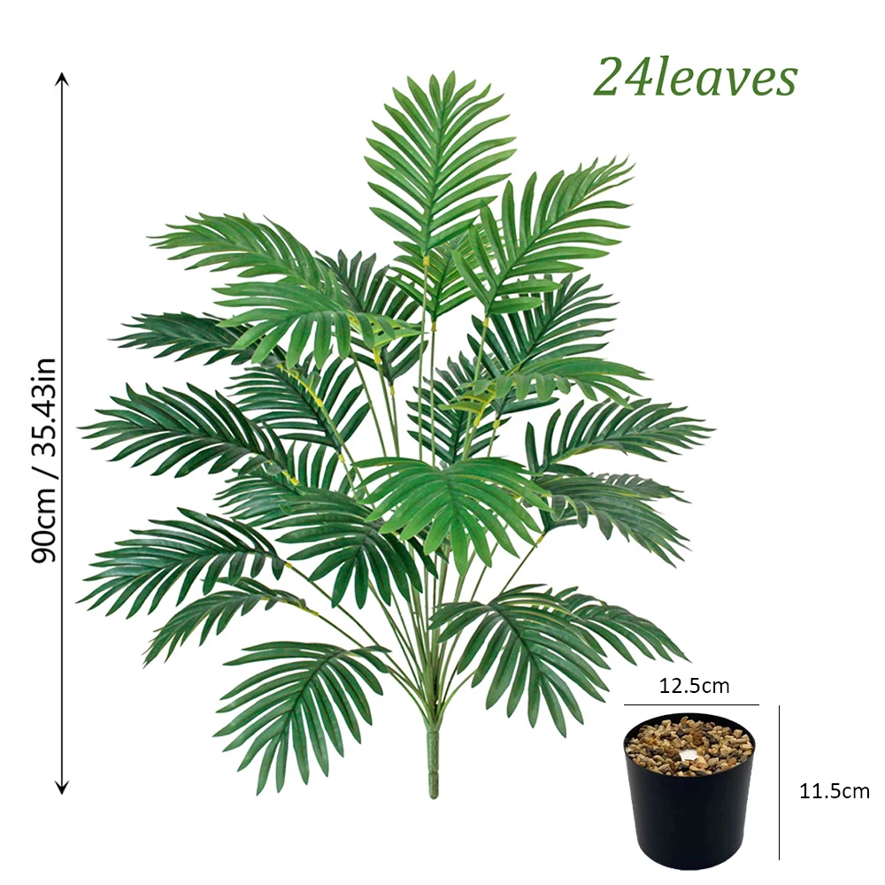 24-bladeren Areca Palm kunstplanten Bomen in pot Plastic groene nep-plantboom Bonsai voor kamer thuis binnen buiten decoratie