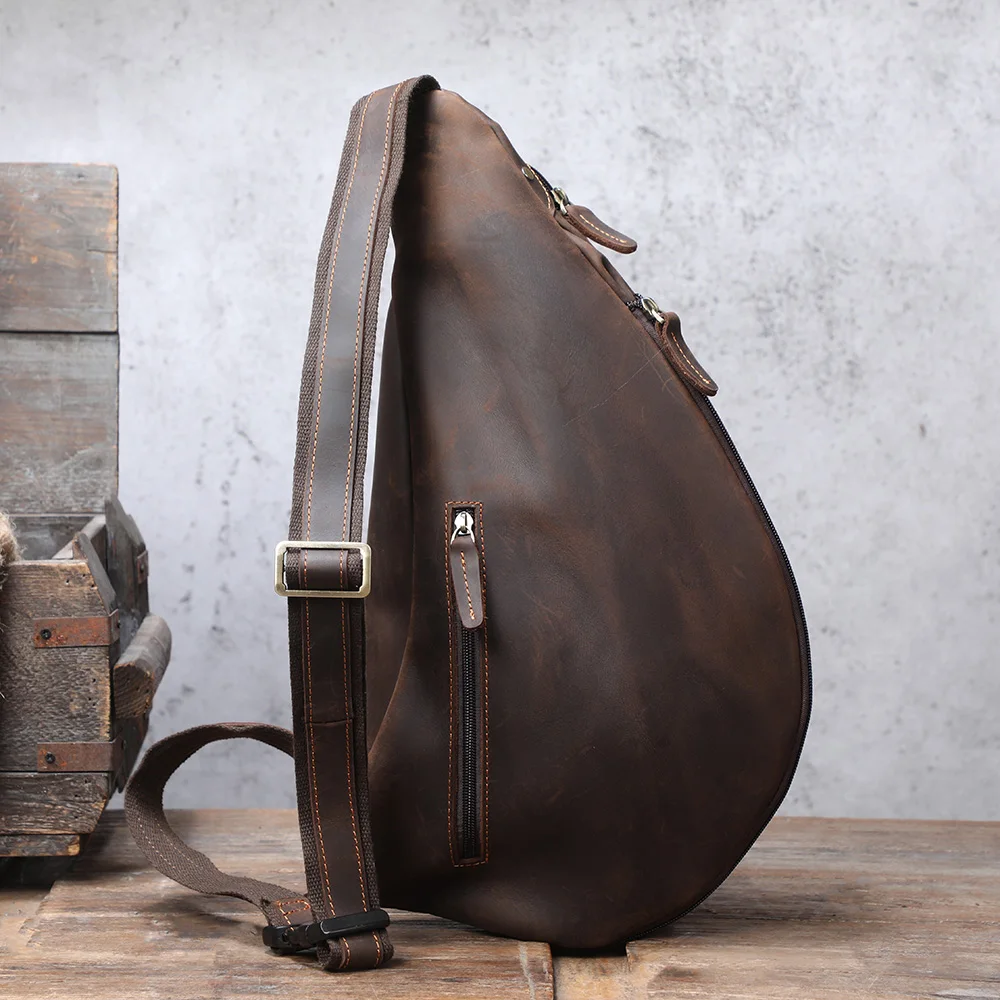 S.WORKER Echtleder Herren-Umhängetasche | Retro Crazy Horse Leder Tagesrucksack Umhängetaschen für Männer – Detail 8