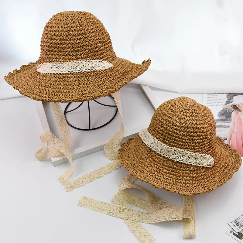 

Summer Children's Straw Hat Parent-Child Cute Wild Beach Baby Sunscreen Sunshade Child Foldable Bucket Cap