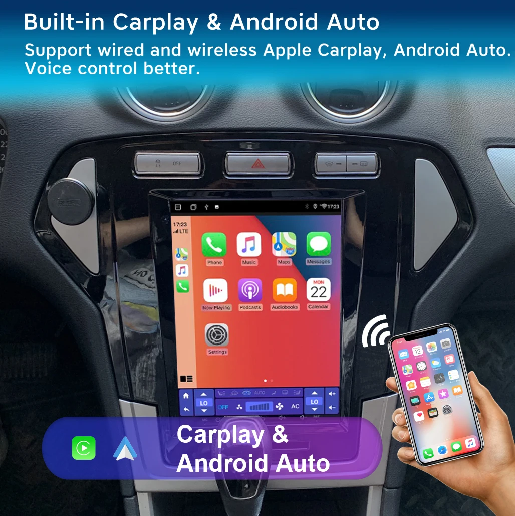 For Ford Mondeo 2007-2010 Android 14 9.7 Inch Vertical Screen Tesla Style Car GPS Multimedia Radio Head Unit Navigation Carplay